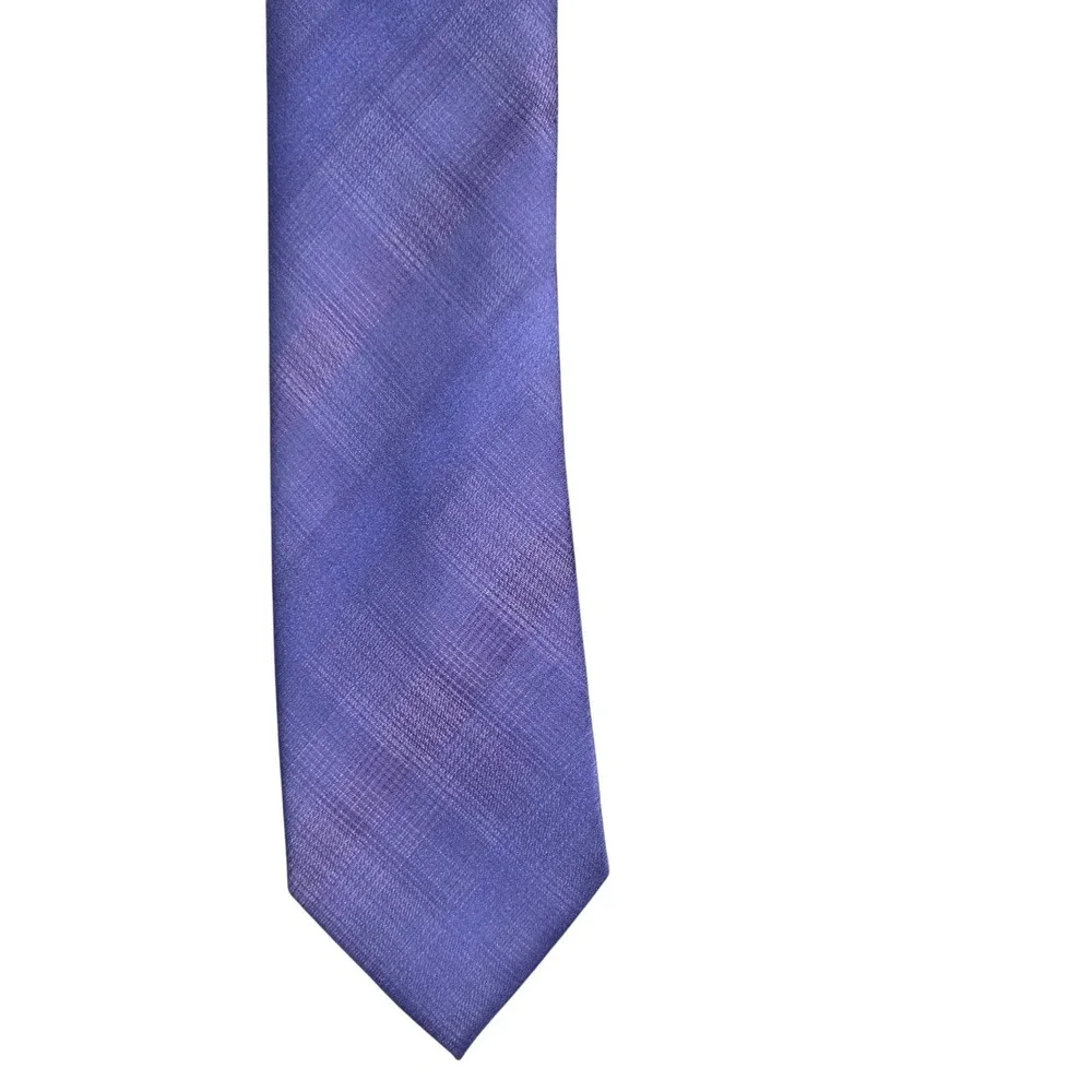 Mens Purple Tonal Grid Plaid Striped Textured Necktie Formal Business Tie